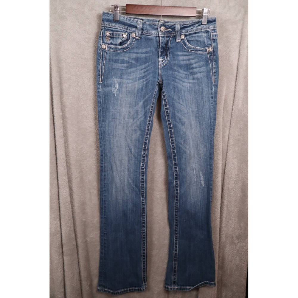 Miss Me JP6017BL Bootcut Jeans Blue Distressed Peace Sign Embellished W28 L33